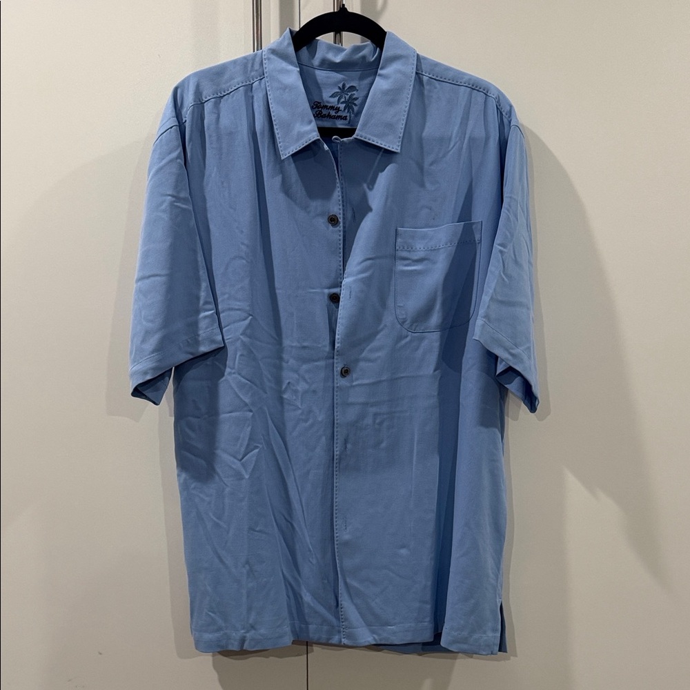 Tommy Bahama 100% silk light blue button down shirt